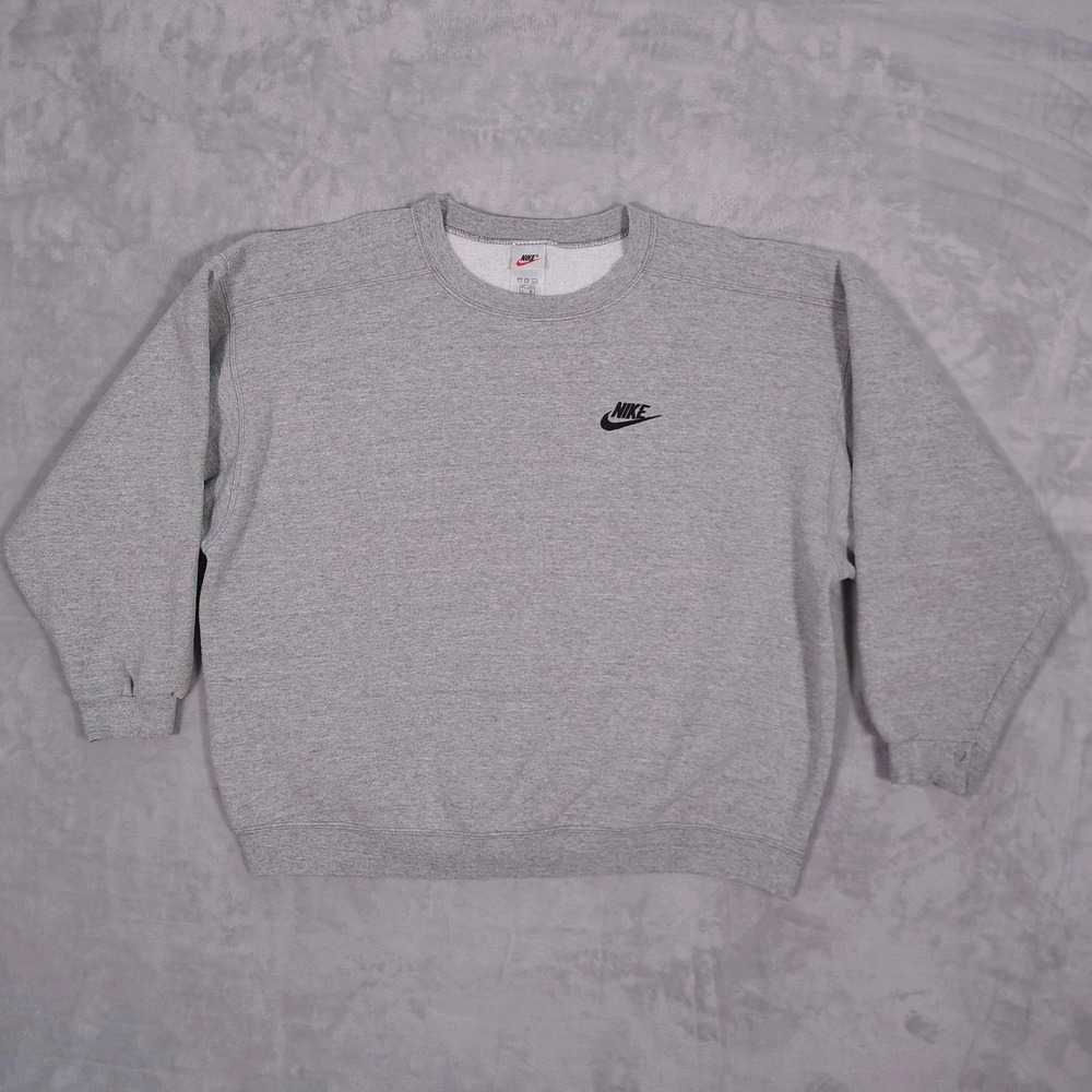 Vintage 90s Nike Sweatshirt Size L Boxy Spell Out Gray Made in USA Crewneck